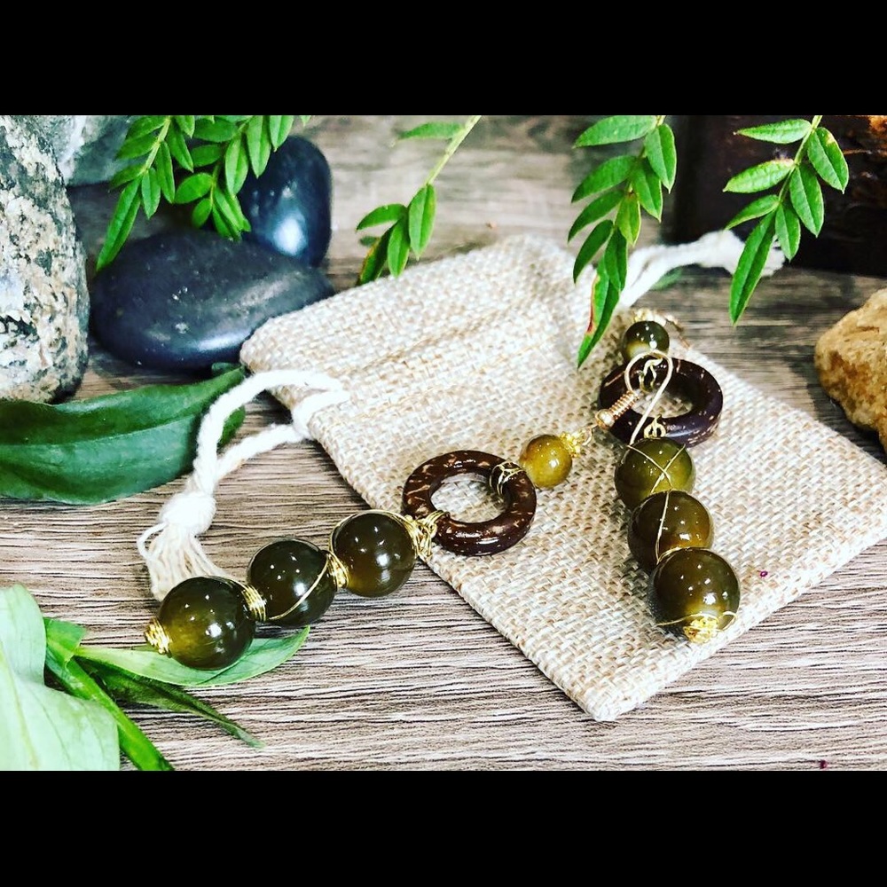 Olive green 7 inch beaded artisan style earrings